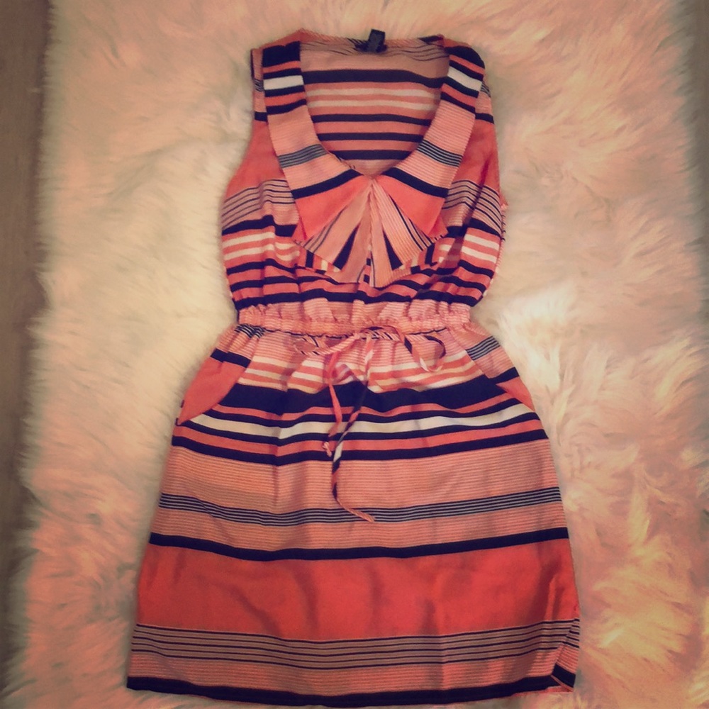 Rue 21 Pink/Black/White Striped Strapped Dress
